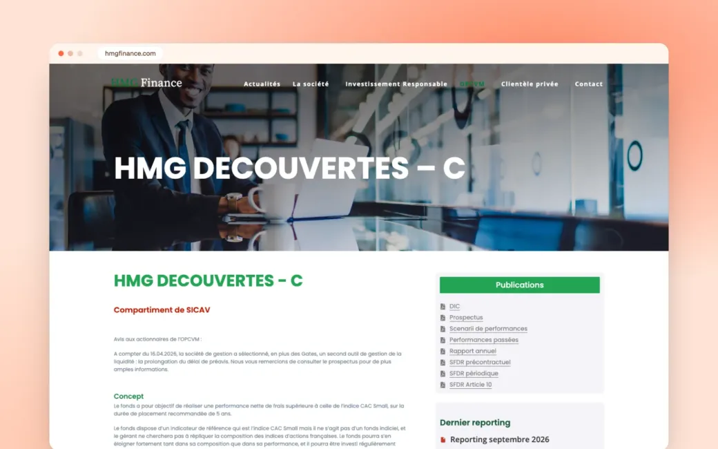 Aperçu du projet HMG Finance réalisé par Web Solutis